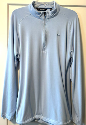 Travis Mathew Mens 1/4 Zip Long Sleeve Light Blue Golf Pullover Size Medium