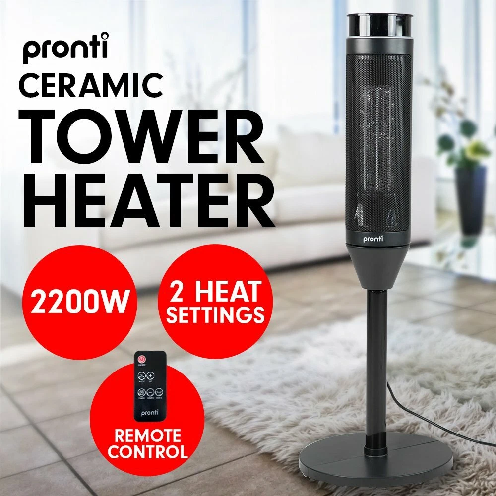 Pronti 2000w Electric Heater Remote Fan Tower Portable Oscillating Ceramic  Black 787099083908 | eBay