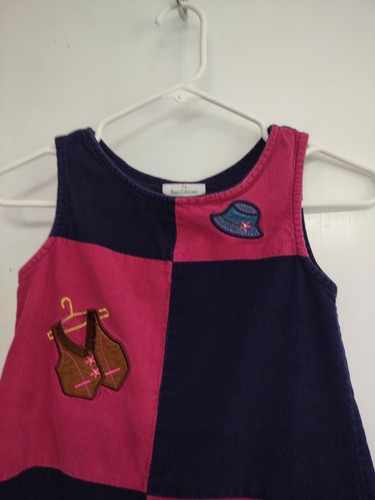 Rare Too Rare Editions Girl Corduroy Jumper Dress Sz 6X Navy Blue Pink Vtg 90's - Picture 3 of 9