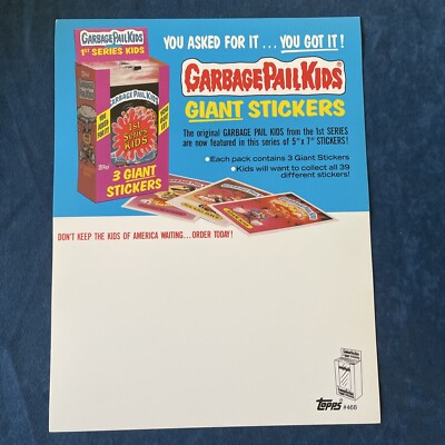 Garbage Pail Kids Giant Stickers Dealer Ad Promo, RARE SALE SHEET Poster 8.5x11