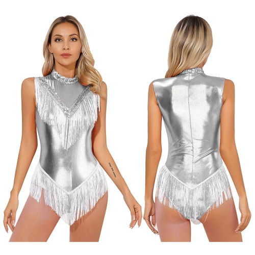 Women's Sequins Metallic Cocktail Tassel Dance Dress Fringed Costume Leotard - Picture 35 of 68