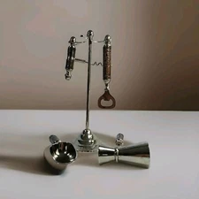 Leather Handle Bar Tool Set Of 4 With Stainless Steel Stand, Andrea By Sudok