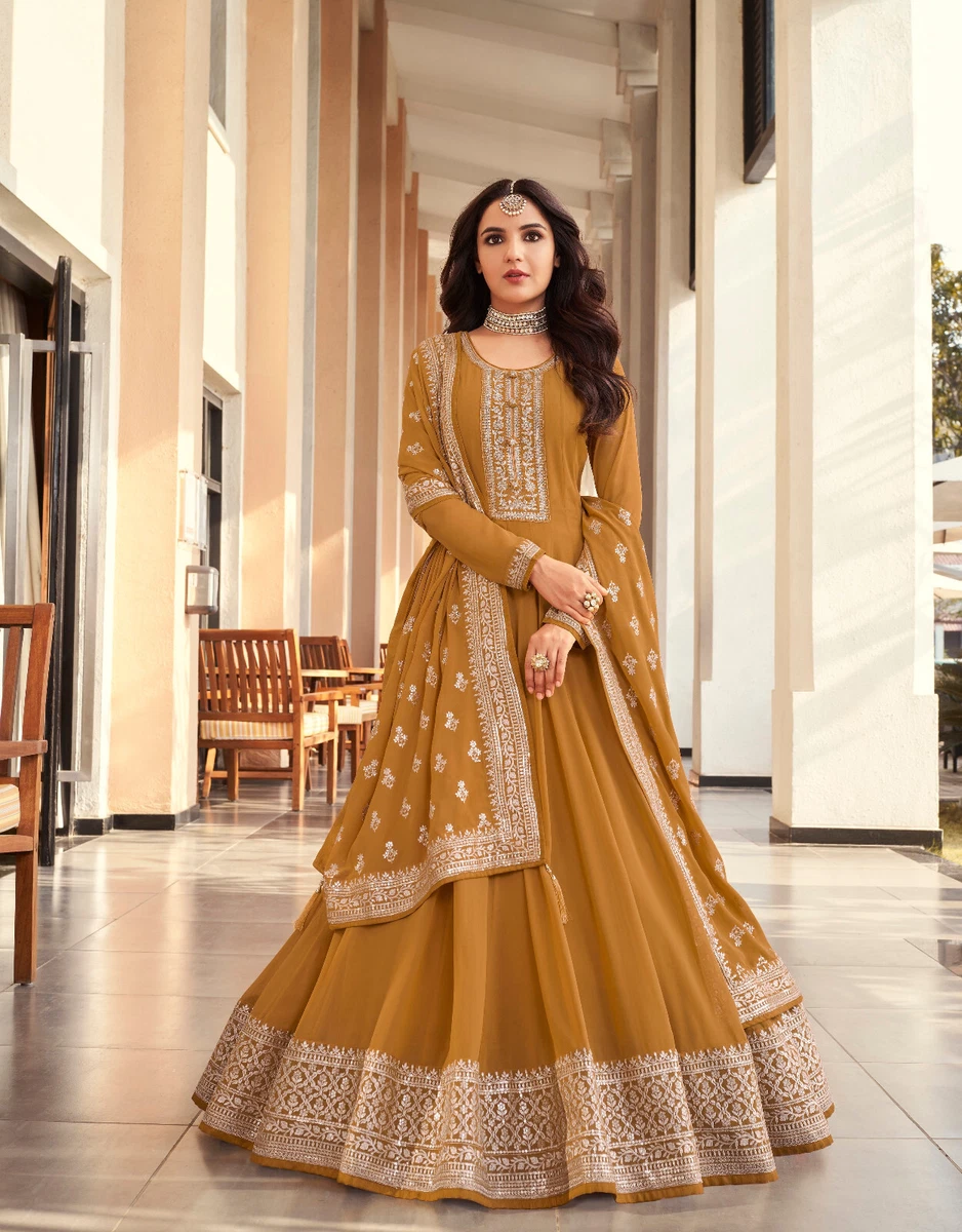 Cozy Peach Net Partywear Anarkali Suit: Dresses for Women - Inddus. | Long anarkali  gown, Party wear gown, Gowns