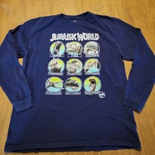 Jurassic World Youth XL Black Long Sleeve T-Shirt 9 Dinosaur Heads Raptor T-Rex