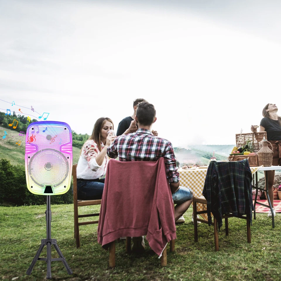 8“ White Portable Bluetooth PA Karaoke Speaker USB/SD/FM/AUX with Mic and Stand - Image 3 of 4