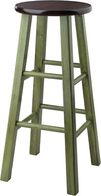 Wood Ivy Bar Stool, Rustic Green and Walnut, 29''