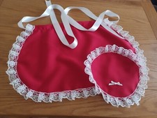 RED FRENCH MAID WAIST APRON+ CAP - ADULTS 50'S STYLE / MAID PINNY  ROCK HORROR