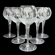 Wine Glasses with Etched Flowers Set of 6