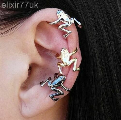 UK NEW SILVER GOLD BLACK FROG EAR CUFF CLIP WRAP EARRINGS PUNK STUD GOTHIC  CROSS