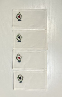 4 SIECLE PARIS French Linen Heart Spade Floral Embroidery Card Deck Club Diamond