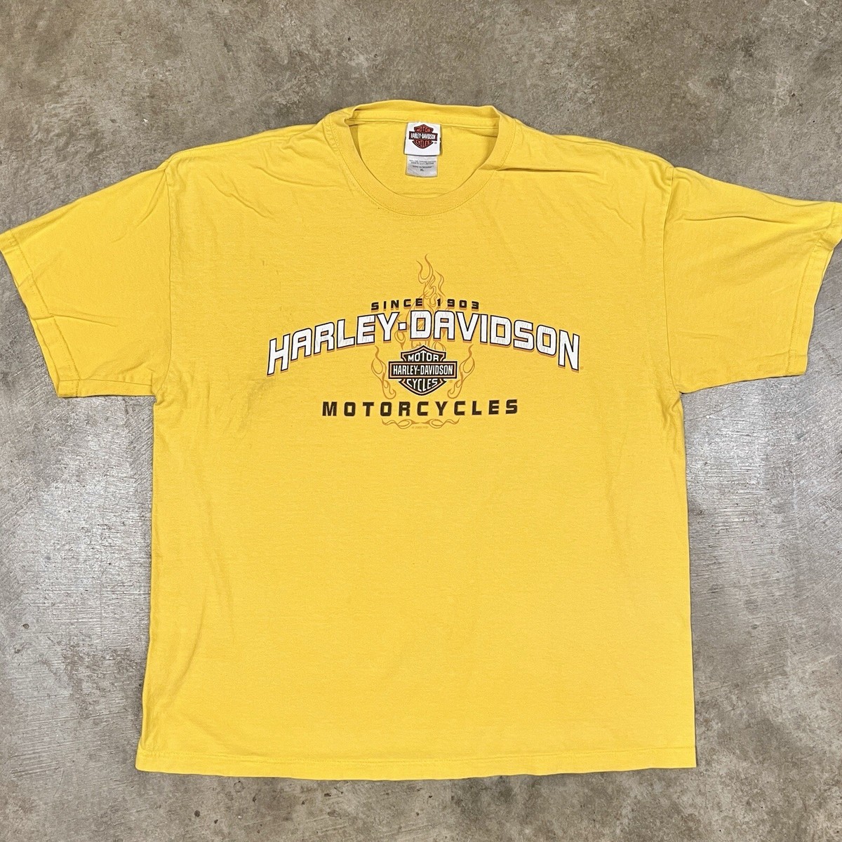 Harley Davidson T Shirt Schott Lewiston Maine Distressed Yellow Sz 