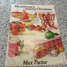 1974 Max Factor “Yummy Christmas” Paper Print Ad Vintage 11x8” Great Graphics