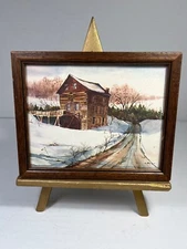 L. Seward (Miller) Old Mill in Winter Landscape Painting Signed Vintage