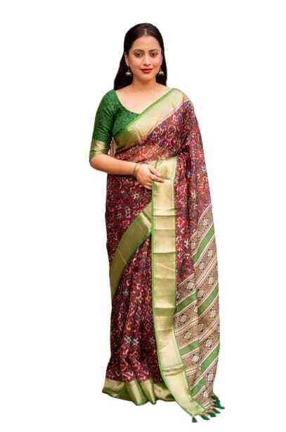 Women New Soft Paper Silk Type Printed Saree with Simple Zari Woven Border  | eBay