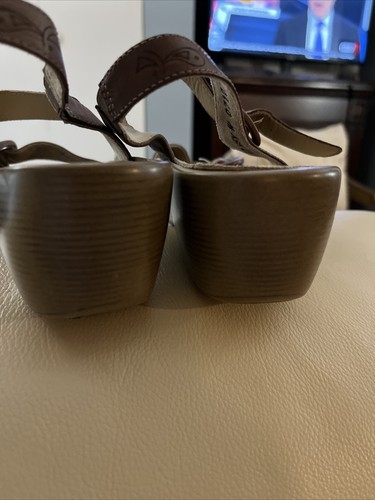 Kumfs Slingback Sandals Brown Leather Comfortable Peep Toe Womens Size 37 US 6.5 - Picture 3 of 7