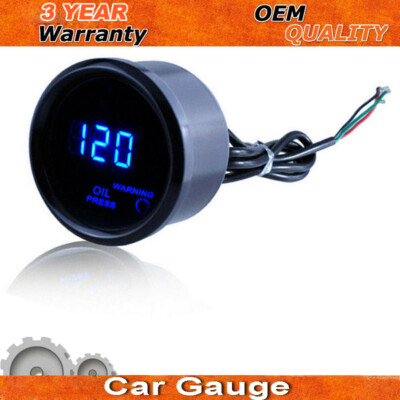 2'' 52mm Black Car Truck Digital Blue LED Oil Press Pressure LED Gauge Kit c6