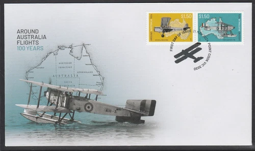 AUSTRALIA 2024 AROUND Australia FLIGHT 100 Years V F Used pair on FDC -in stock
