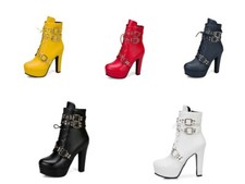 New For Womens Ladies Shoes Platform High Heels Zip Up Studded Strap Ankle Boots