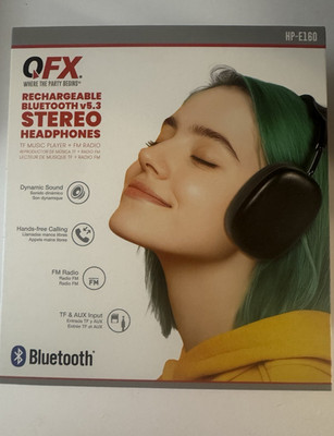 QFX HP-E160 Wireless Bluetooth 5.3 Stereo Headphones FM Radio TF AUX New Sealed