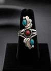 Vintage Southwestern Style Sterling Silver Turquoise Coral Ring 925
