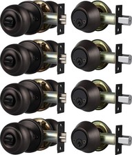 Brotima 4 Pack Keyed Alike Door Knob with Double Cylinder Deadbolt Lock Set, Oil