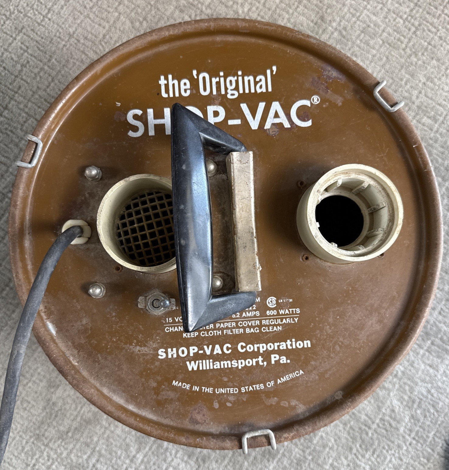 Vintage Shop-Vac Wet Dry Model 10 Gallon Made in U.S.A Brown Metal Can Model 777