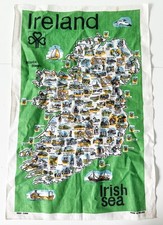 Fingal Castles Houses Gardens Of Ireland Map Linen Tea Towel 29x18" Wall Decor