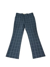 Vintage 70s Mens Hand Tailored Polyester Pants Plaid Flat Front Trouser Size 36