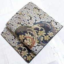 Kimono Obi Sleeve Length 17.3" Cherry Blossom Chrysanthemum Pattern Fine Silk