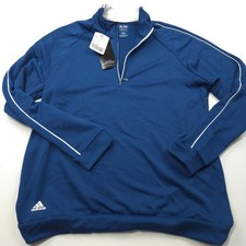 Adidas Mens M Quarter Zip Golf Pullover Climalite Sweater Blue White Piping