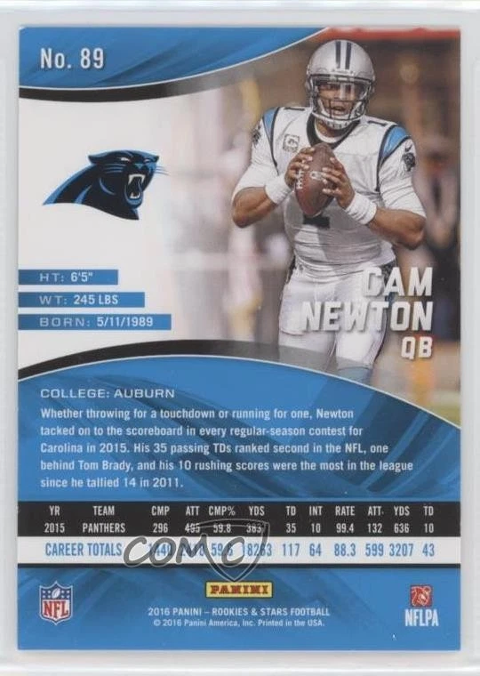 2016 Panini Rookies & Stars True Blue /49 Cam Newton #89 - Image 2 of 2