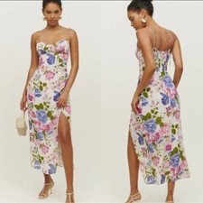 Reformation Kourtney Midi Dress Donna Floral Slip Viscose Size 12 Strappy