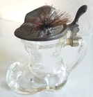 Original BMF Biersiedel - Vintage Clear Glass Boot Beer Stein w/ Feather 3"x 3"