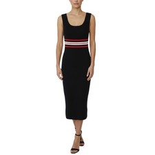 Ralph Lauren Sleeveless Knit Midi Dress Black Red White Striped Size M Preppy 