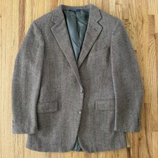 VTG Polo Ralph Lauren Mens Tweed Wool Blazer 42L Jacket Herringbone 3 Roll 2 USA