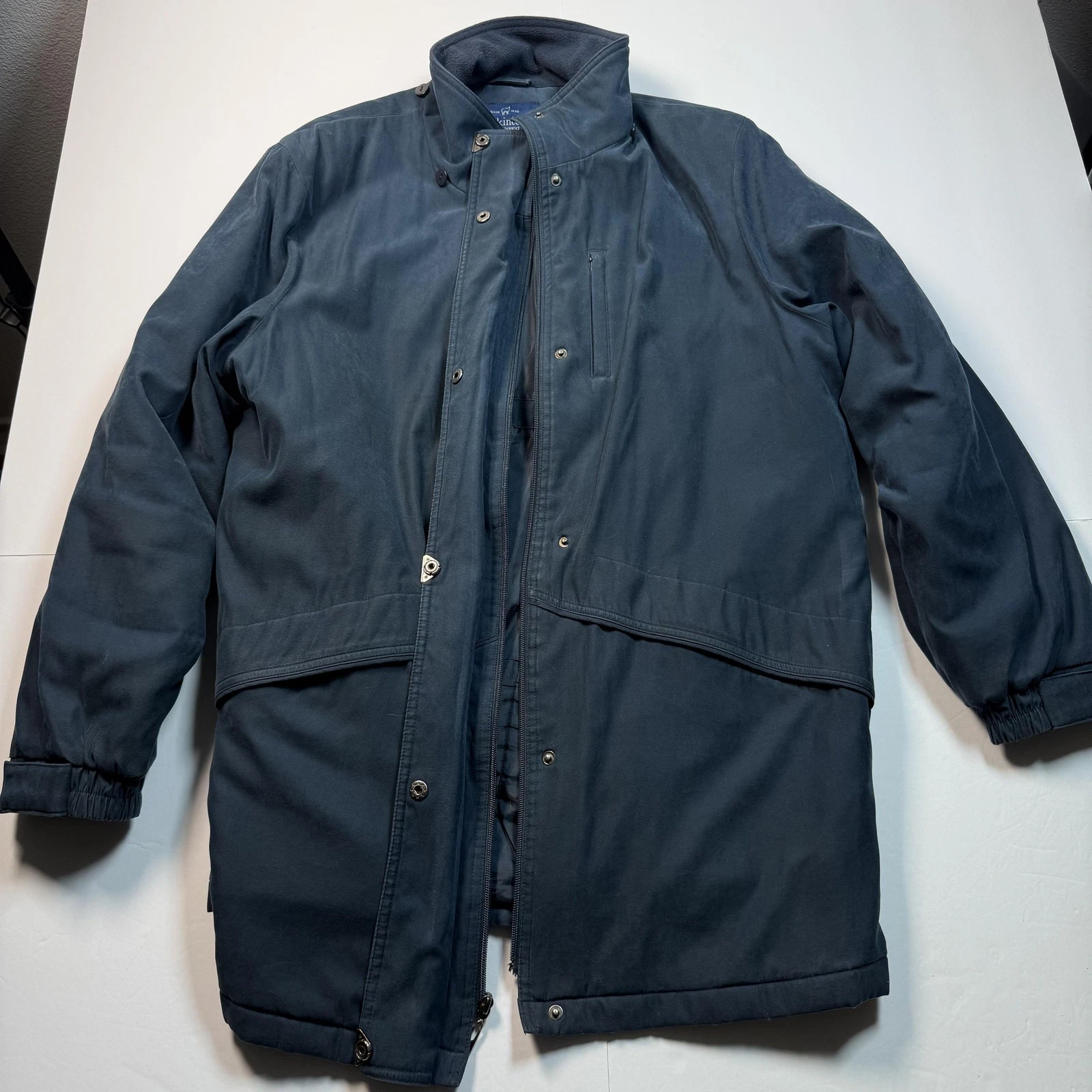 Mackintosh New England Jacket Mens XL Navy Blue Parka Zip Snap Storm Flap Coat
