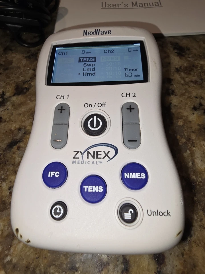 Zynex NexWave TENS Unit with Leads, Batteries, Cord,  Electrodes, Bag - Image 2 of 4