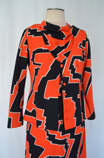 Women's 1970s Orange Black Mod Print Maxi Dress With Matching Suit Jacket