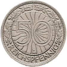 Weimar 50 Reichspfennig 1933 G Nickel #14 / Sehr selten !!!