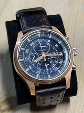 Orologio Seiko Cronografo Pilot 43mm 7T92-0JS0R Oro Rosa Bronzo Pelle Nera