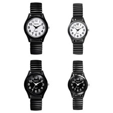 Men's Womens Ultra Thin Stretch Band Quartz Wrist Watch Big Numbers Easy to Read