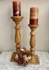 Set of 2 Vintage Mid Century Modern Large Wooden Pillar Candlestick Holders