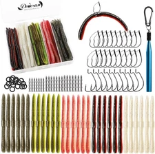 Dovesun Wacky Worm for Bass B-152PCS Worms & Fishing Hooks Kit 