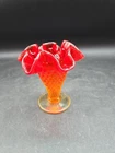Vintage Fenton Hobail Orange Ruffled Trumpet Vase w/Cadmium Glow