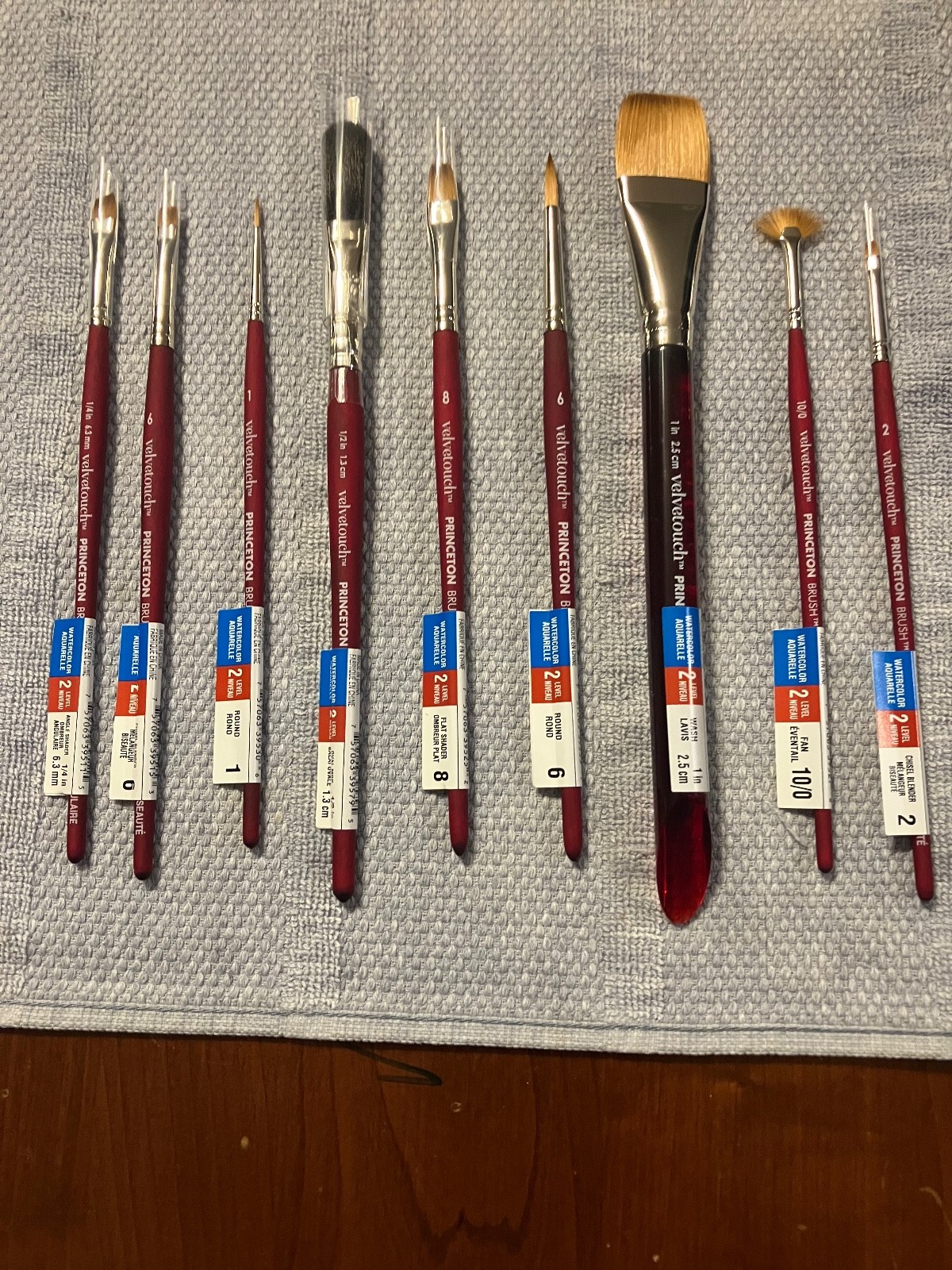 (9)Princeton Velvetouch Watercolor brushes lot  0f 9 different Short Handle