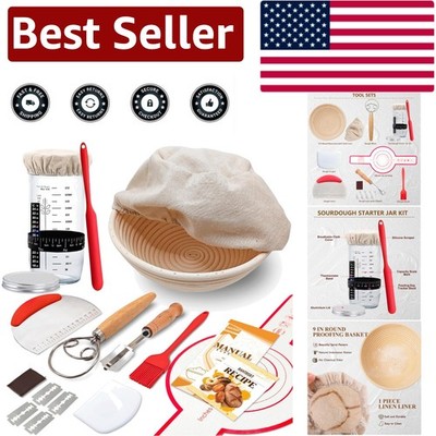 All-inclusive Sourdough Starter Kit: 9'' Round Basket & Recipe Book Included