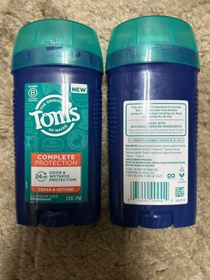 2x2.6oz Tom's Complete Deodorant UnderArm 24hour Odor & Wetness Cedar Vetiver