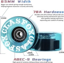 78A Indoor or Outdoor 65x35mm Quad Roller Skate Wheels with ABEC-9 Bearings 8 Pc