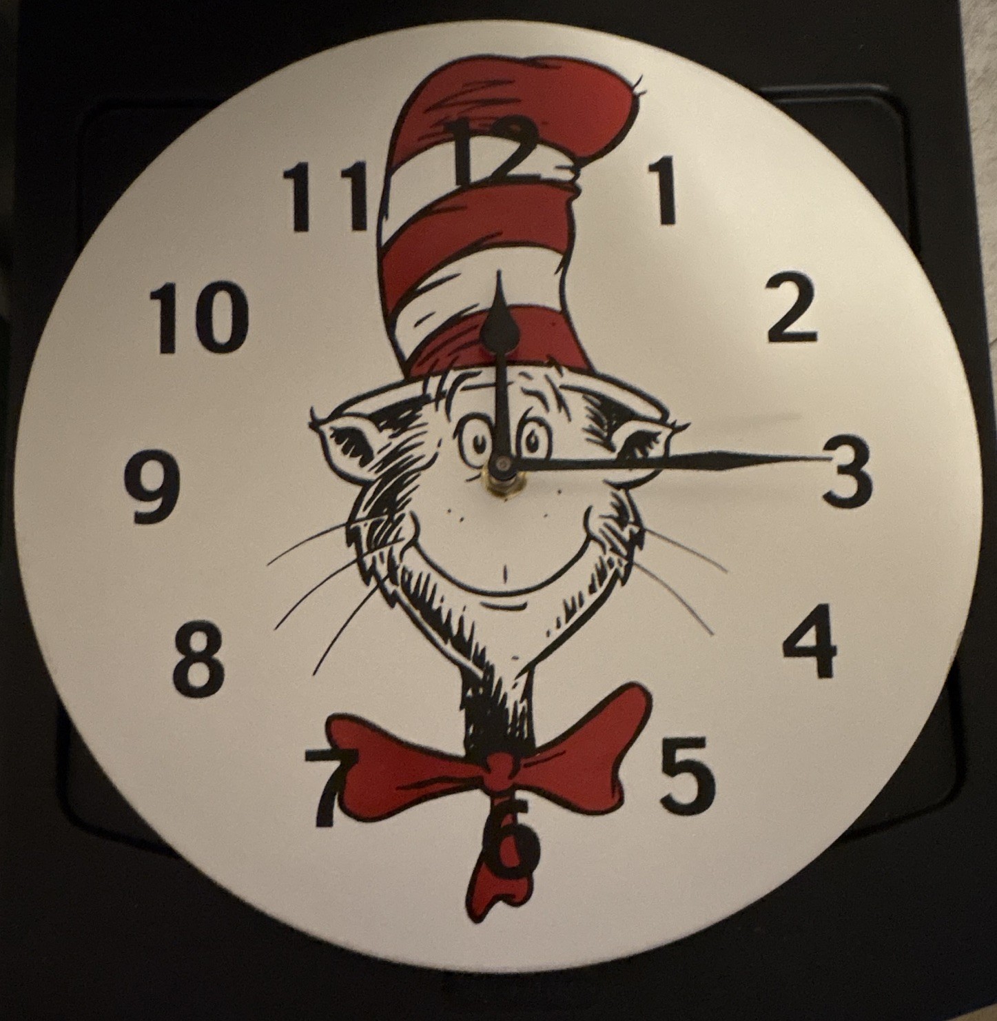 Trend Lab Dr. Seuss Cat in the Hat Round Analog Wood Wall Clock White Red Black