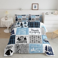 Queen Comforter Set for Rv Camper, Happy Camping Bedding Set Camper Gifts Duv...